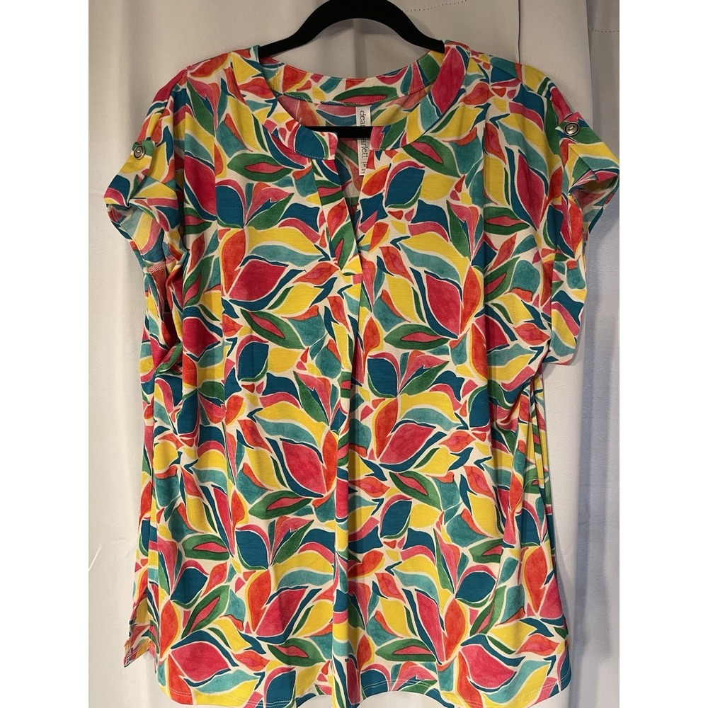 Dear Scarlett Plus Size Women's Top Blouse 3X Yellow Blue Green Pink NWT - Picture 3 of 4